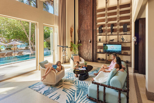 JOALI Maldives family living room in four-bedroom residence